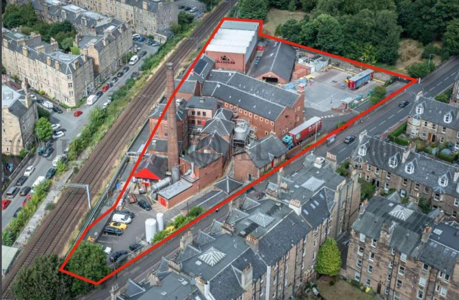 An aerial photograph of the Caledonian Brewery in Edinburgh