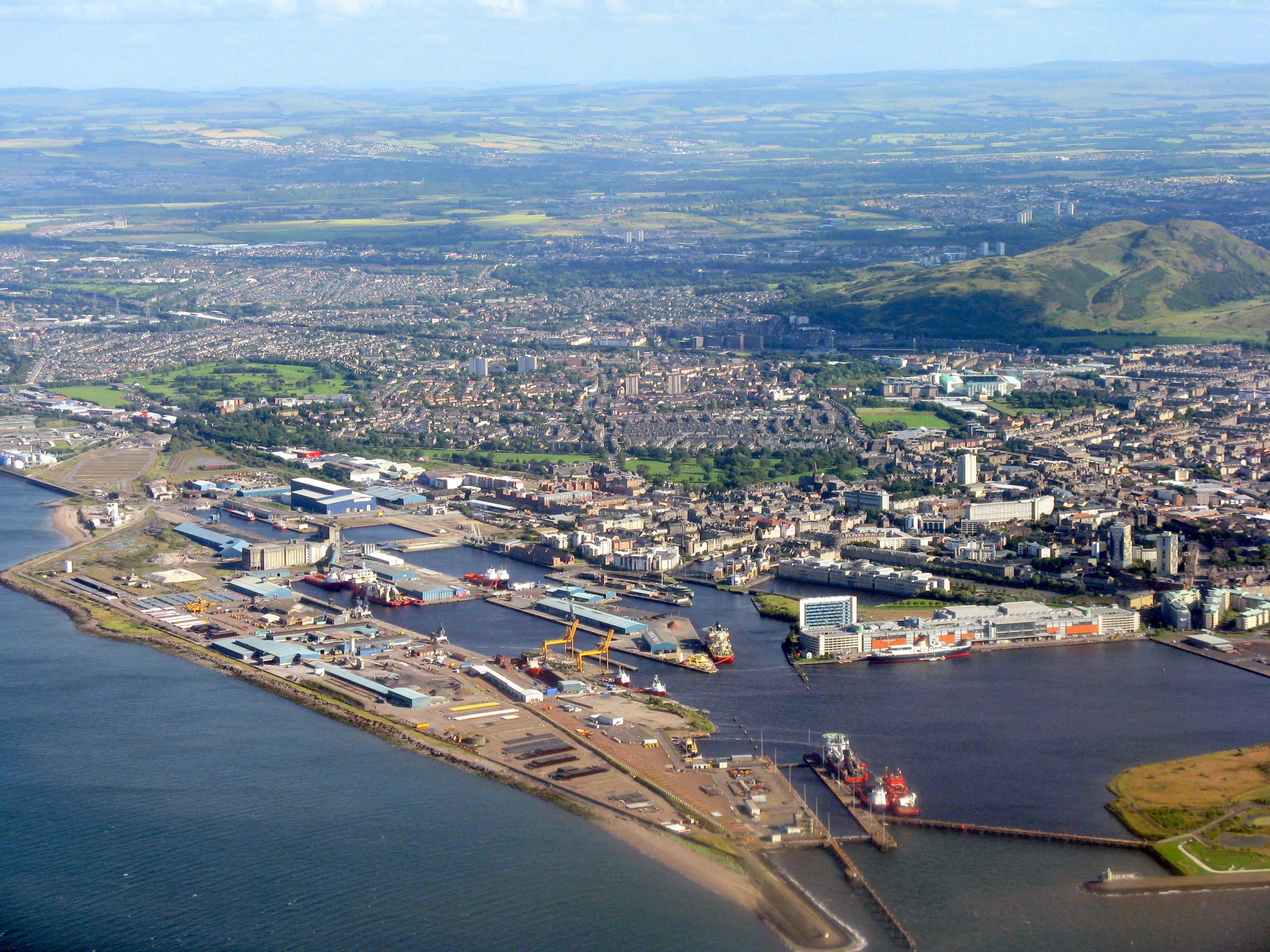An aerial photograph of the Port of Leith.