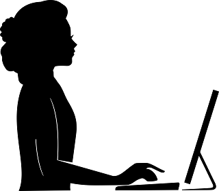 A vector graphic of a person working at a computer.