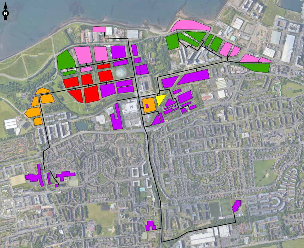 A plan of a proposed heat network in the Granton Waterfront of Edinburgh.