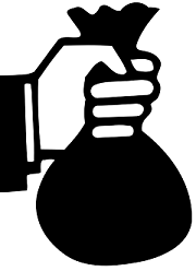 A graphic of a hand holding a bag of money.