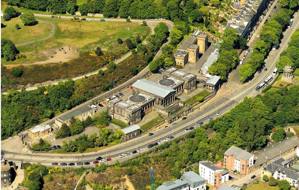An aerial photograph of the former Royal High School in Edinburgh.