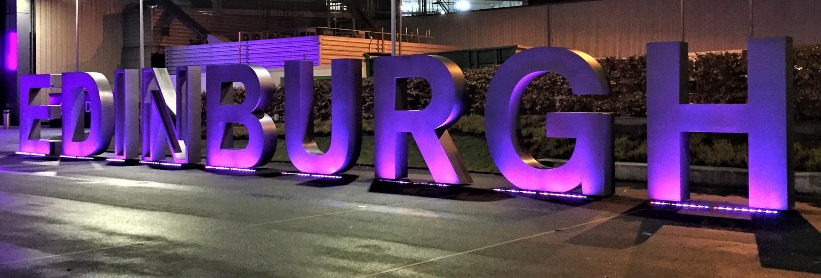 Large illuminated letters spelling out "Edinburgh".