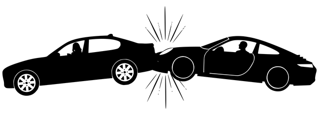 A vector graphic of a collision between two cars.
